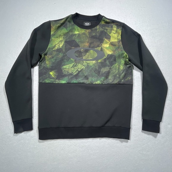 Oakley Sweatshirt Mens Large Topographic Logo Black Performance Crewneck - Picture 1 of 11